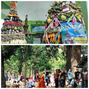 Arak-arakan Gunungan hasil bumi menuju Pesarean Mbah Sinare Donan